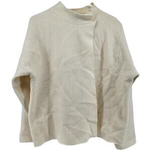 Vintage Herman Geist Cardigan 100% Wool Mockneck Asymmetric Sweater Cream Large